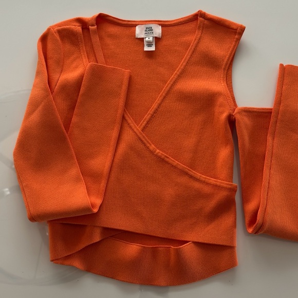 River Island crossover crop top in orange XS petite - Picture 2 of 3